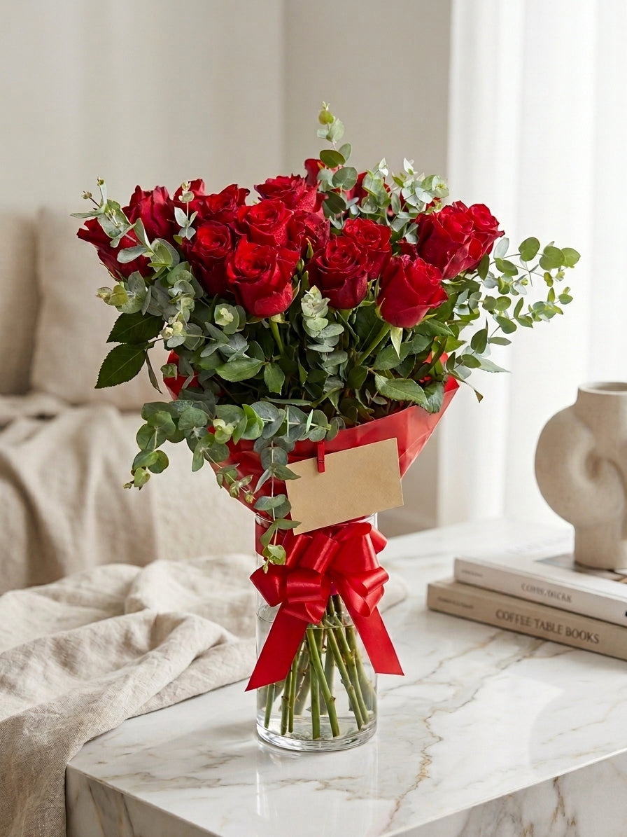 12 Rose Rosse a Gambo Lungo