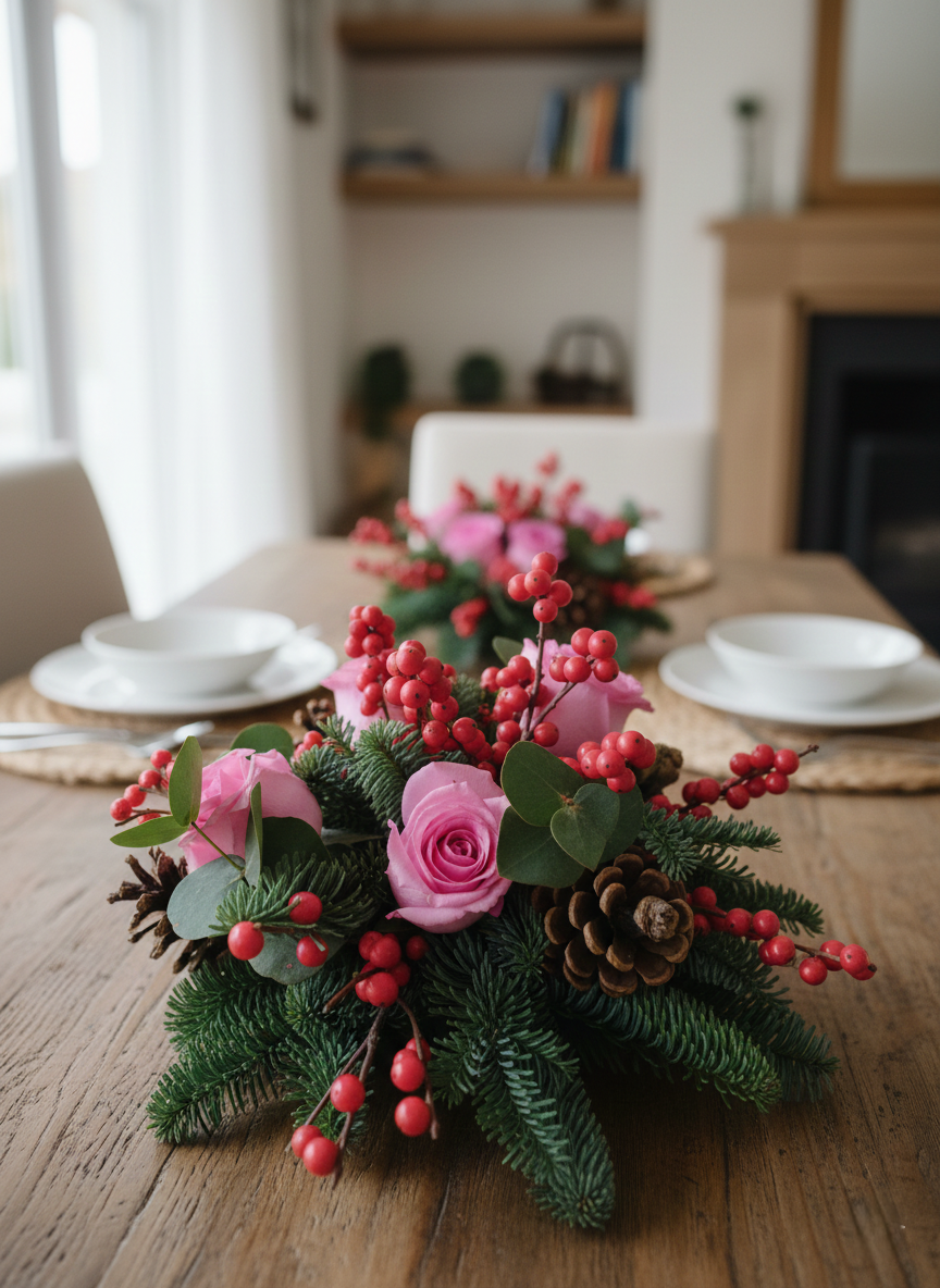 Centrotavola Con Rose Rosa