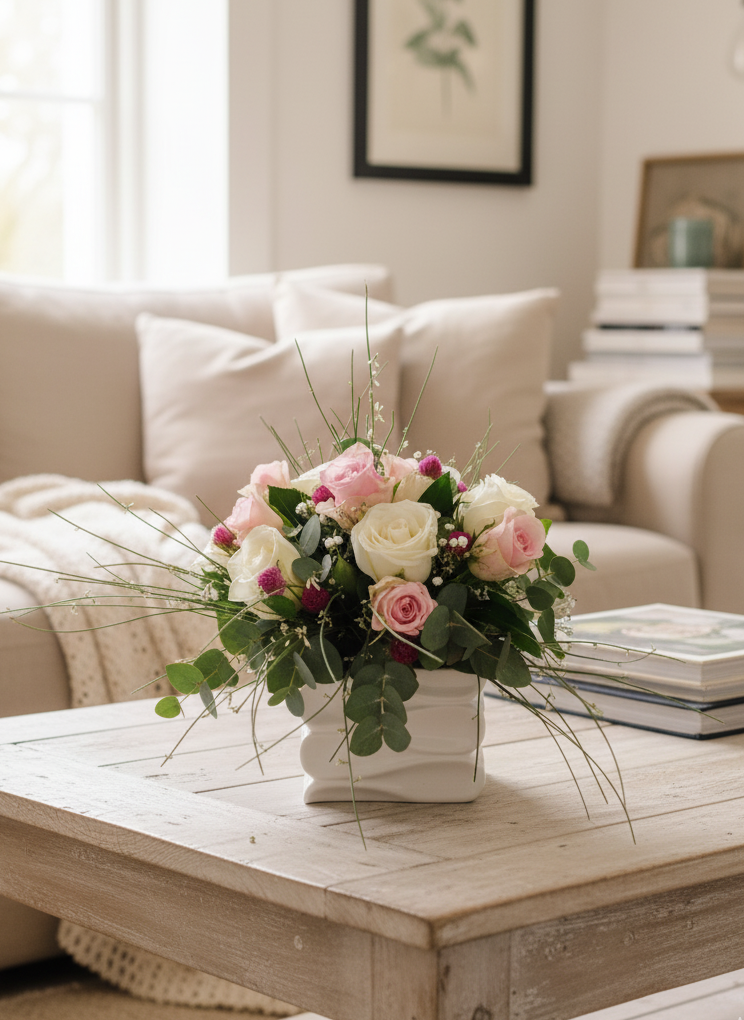 Delicatezza e Stile Moderno: Composizione Rosa e Panna