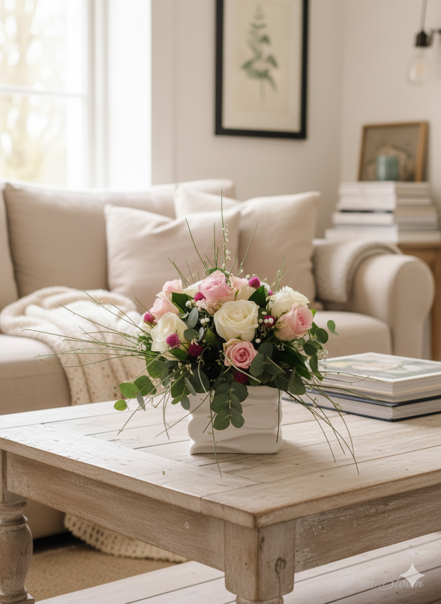 Delicatezza e Stile Moderno: Composizione Rosa e Panna