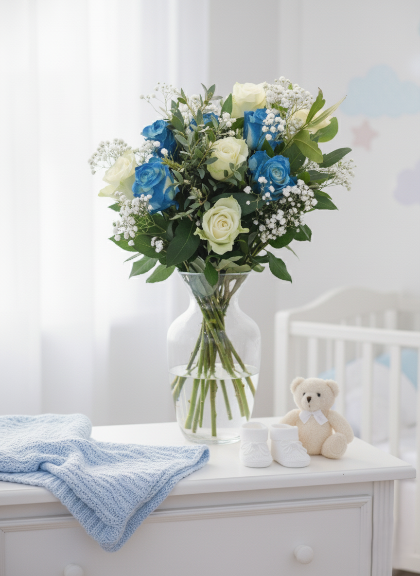 Bouquet di Rose Azzurre e Bianche