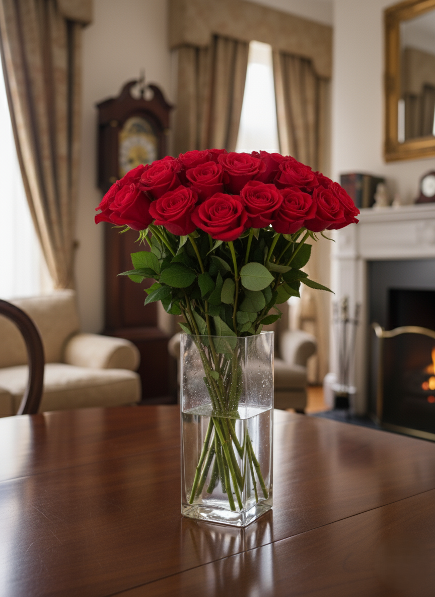 Bouquet  di 24 rose rosse gambo lungo