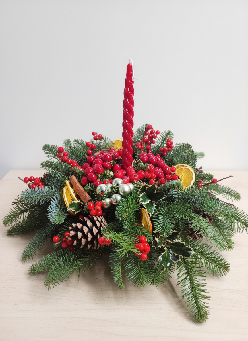 Centrotavola Natalizio "Incanto Naturale" con Candela e Spezie