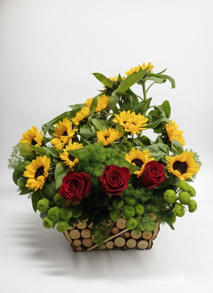 Composizione Girasoli e Rose